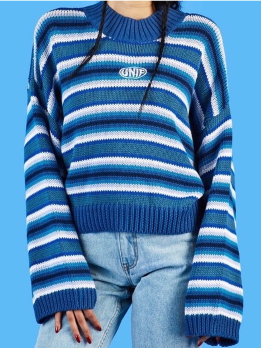UNIF Blue Striped Oversized Clarissa sweater XS - L linen Cotton